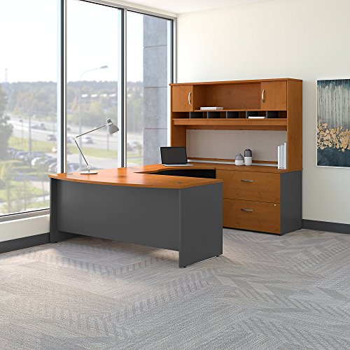 Bush Business Furniture Series C 72W Right Handed Bow Front U Shaped Desk with Hutch and Storage in Natural Cherry