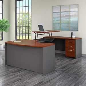 Bush Business Furniture Series C 60W x 43D Right Hand 3 Position Sit to Stand U Shaped Desk with Mobile File Cabinet in Hansen Cherry/Graphite Gray