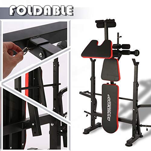 Olympic Weight Bench Multi-Function Adjustable Weight Bench with Preacher Curl Leg Developer Lifting Press Exercise for Full-Body Workout Home Gym Adjustable Weightlifting Bed (Red)