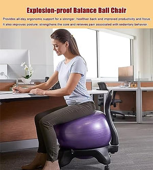 NUNETH Inflatable Blue Yoga Ball Rolling Chair, 31" Tall - Premium Balance and Posture Chair