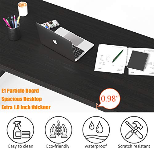 NSdirect 63" Large Computer Desk,Modern Simple Style PC Table Office Desk Wide Workstation for Study Writing,Gaming and Home Office,Extra 1" Thicker Wooden Tabletop and Black Metal Frame,Black