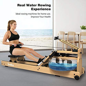 REDLIRO Water Rowing Machine Wood Folding Water Resistance Rower for Home Gym Use Oak Wooden Indoor Fitness Sports Training Equipment Bluetooth LCD Monitor (Electric Water Pump Included)