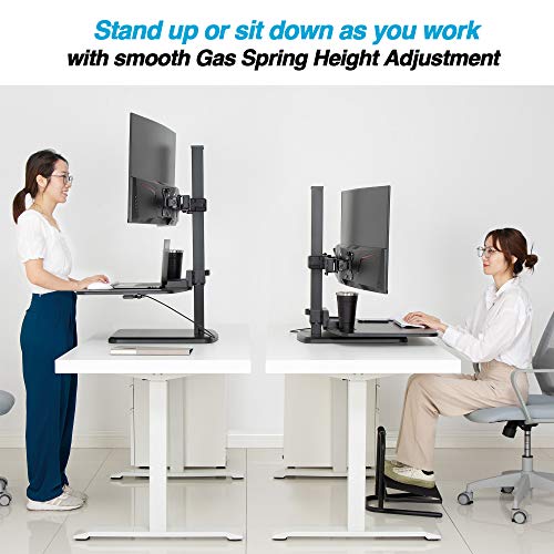 AVLT Dual 32" Monitor Gas Spring Height Adjustable Standing Desk Converter with 28"x 18.9" Spacious Worksurface Sit to Stand Table Sturdy Small Footprint