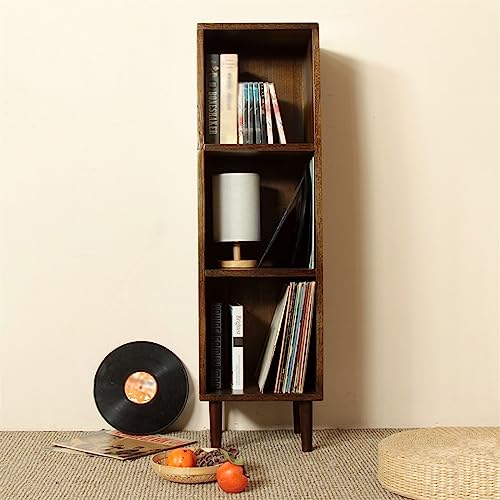 BinOxy 3-Tier Record Storage Shelf - Solid Wood Floor Standing CD Cabinet