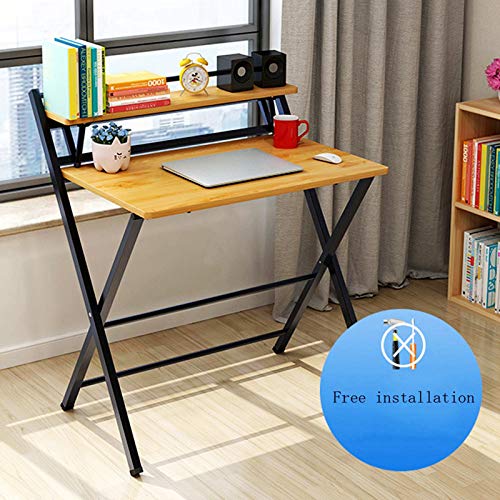 JEI-MEN Modern Folding Desk for Small Space, Laptop Table, Study, Writing, Student and Home Office Organization, Industrial Metal Frame with Premium Desktop Surfaces, Khaki/Black