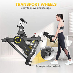 pooboo Exercise Bike Indoor Cycling Bike Stationary Bike-Belt Drive Cardio Bike with 44LBS Flywheel (gamboge)