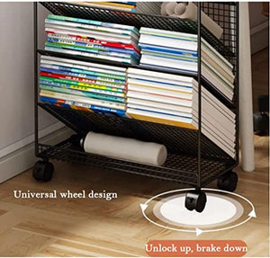 Generic Black Shelf Book Cart with Lockable Casters - Multi-Functional Rolling Library Cart