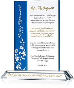 Personalized Religious Retirement Gift Plaque for Employee, Coworker, Colleague & Friend Engraved with Bible Verse, Customized with Retiree's Name, Retirement Date, Company Name (XL - 11")