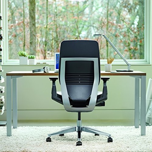 Steelcase Gesture Office Chair - Licorice Upholstered, Platinum Metallic Frame, High Seat, Hard Floor Casters
