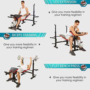 Hicient Olympic Weight Bench with Preacher Curl & Leg Developer for Weight Lifting and Strength Training, 6 Levels Adjustable Professional Weight Bench Set for Indoor Exercise (Red)