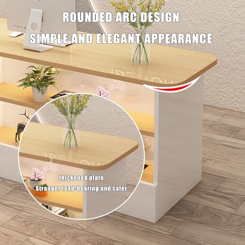HSHBDDM Modern Reception Desk with Counter, Retail Counter with Display Shelf & Drawers