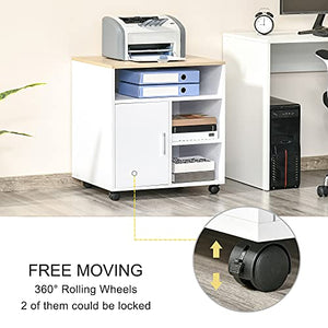 HOMCOM Printer Stand Multipurpose Moveable Filing Cabinet with Ample Inner Storage Space & 4 Easy-Rolling Wheels, White