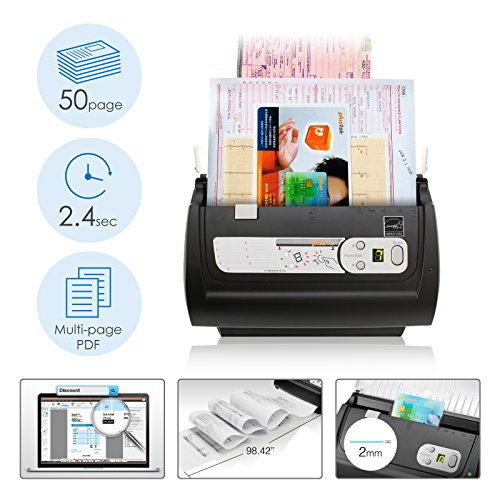 Plustek PS186 High Speed Document Scanner, with Auto Document Feeder (ADF). For Windows 7 / 8 / 10