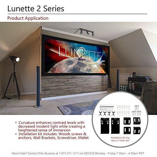 Elite Screens Lunette 2 Series, 100-inch Diagonal 16:9, Curved Home Theater Fixed Frame Projector Screen, CURVE100WH2