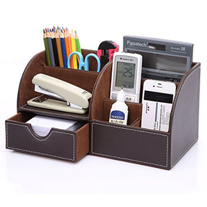 KINGFOM 8 PCS/set Office Desk Organizer, Files Holder Tray, Desk Drawer Cabinet, Stationery Organizer Box, Pen Pencil Holder, Tissue Box Cover etc.(Brown-T01)