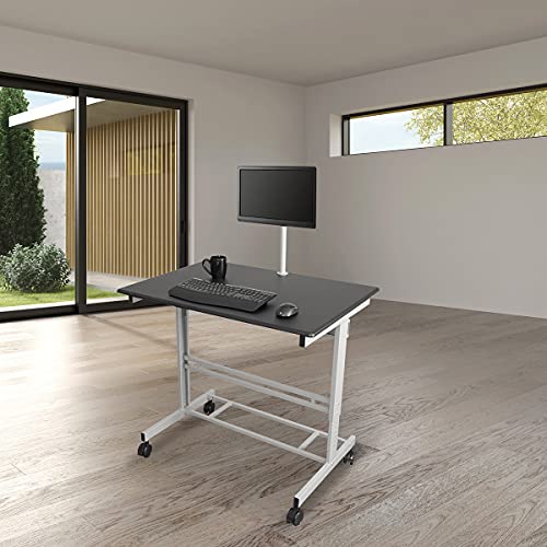 40” Mobile Adjustable Height Stand Up Desk with Monitor Mount (Black Shelves/Silver Frame)
