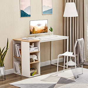 Computer Desk with Storage Shelves 47” White Office Desk with Drawers Small Kids Writing Desk Student Study Table Modern Wood Pc Laptop Gaming Desk for Home Work, Splicing Oak with Metal Legs