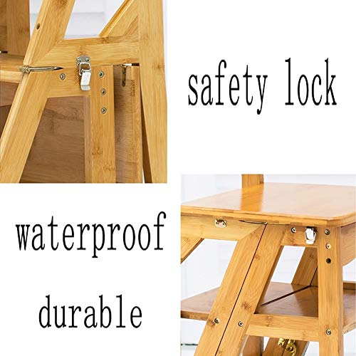 LUCEAE Wooden Four Steps Step Ladder & Dining Chair - Foldable & Portable