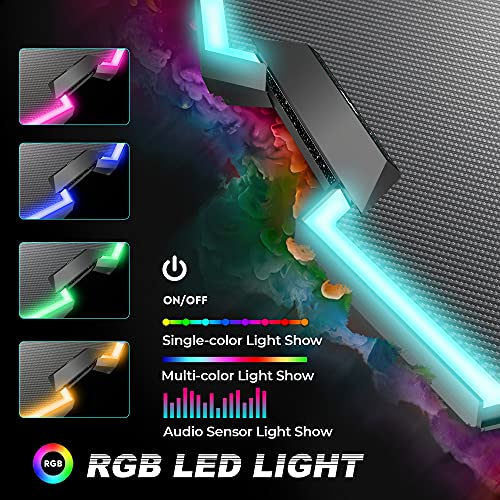 GALAXHERO Gaming Desk, 61.2'' Computer Desk with RGB LED Lights and Aluminum Alloy Legs, Gamer Workstation with Carbon Fiber Texture Surface and Full Size Mouse Pad