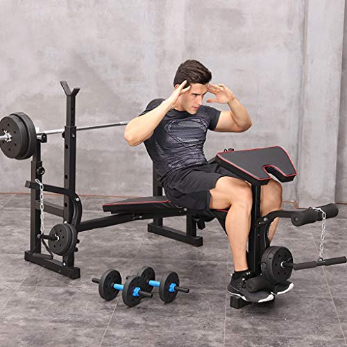Tengma Adjustable Weightlifting Bench, Barbell Bench, Olympic Workout Bench with Squat Rack, Leg Extension, Preacher Curl, Weight Storage, Strength Training Fitness Equipment for Full-Body Workout