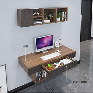 Multi Function Wall Mounted Computer Desk Laptop PC Table Writing Study Table Home Office Desk Workstation Floating Desk with Large Storage Area Shelves for HOM Office Bedroom,Walnut,39.37 in