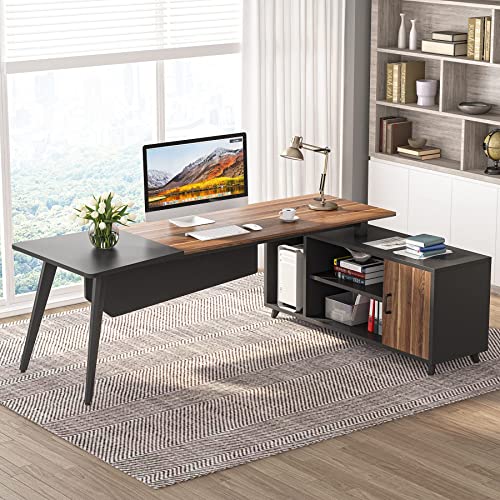 Tribesigns L-Shaped Executive Desk with File Cabinet, 78.74 Inch, Shelves - Rustic Brown