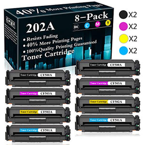 8 Pack (2BK+2C+2M+2Y) 202A | CF500A CF501A CF502A CF503A Toner Cartridge Replacement for HP Color Laserjet Pro M254nw, M254dw, M254dn, MFP M280nw, MFP M281fdn, M281fdw, MFP M281cdw Printer