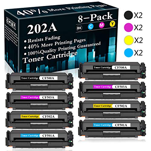 8 Pack (2BK+2C+2M+2Y) 202A | CF500A CF501A CF502A CF503A Toner Cartridge Replacement for HP Color Laserjet Pro M254nw, M254dw, M254dn, MFP M280nw, MFP M281fdn, M281fdw, MFP M281cdw Printer