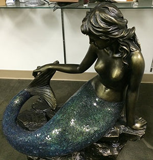 Large 35 1/2" H x 30" L x 16" D, Blue Mermaid Laying Sitting Tiffany Style Ocean Crackle Glass Floor Lamp 4382