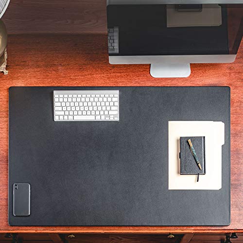 Dacasso Black Leather 38" x 24" Mat Without Rails Desk Pad