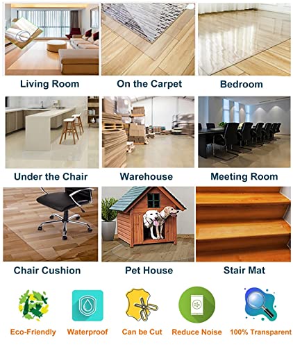 LVLONG Clear Vinyl Plastic Floor Runner Protector, Anti-Slip Chair Mat for Hard Surface Floors - 1.2m x 8m
