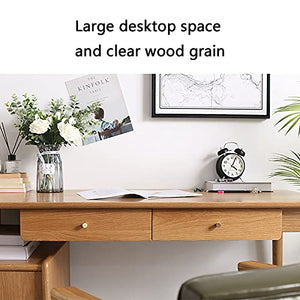 Home Office Computer Workstations Writing Study Table with Telescopic Cabinet, Solid Wood Laptop PC Desk