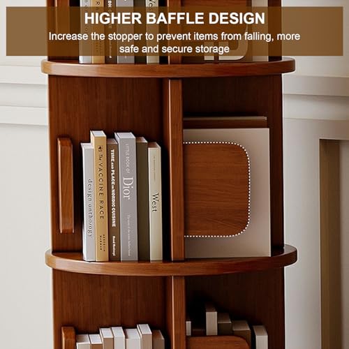 ARMERI 5-Tier Rotating Bookshelf with Storage Drawer, 360° Display - Wooden Corner Bookcase Storage Rack