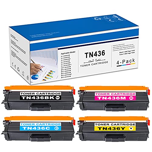 Compatible 4 Pack(1BK+1C+1M+1Y) TN436BK TN436C TN436M TN436Y Cartridge Replacement for Brother HL-L8260CDW L8360CDWT L9310CDW DCP-L8410CDW MFC-L8610CDW Printer Toner Cartridge