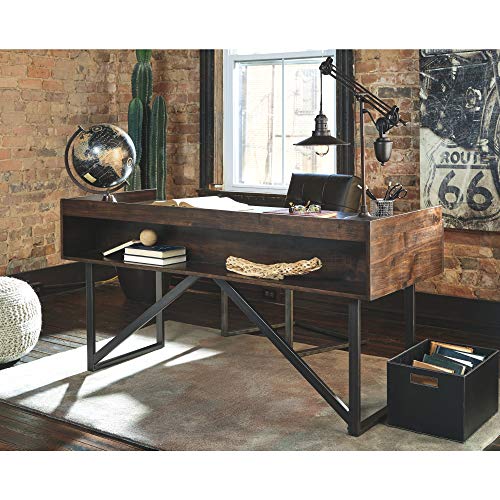 Ashley Furniture Signature Design - Starmore Home Office Desk - 3 Drawers w/ Dovetail Construction - Dark Bronze Tubular Metal - Contemporary - Dark Brown Rustic Finish