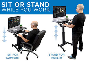 Mount-It! Electric Mobile Height Adjustable Standing Workstation with Wheels | Rolling Sit Stand Workstation with Programmable Height Adjustment Controller | 31.5 x 14.5 in Tabletop