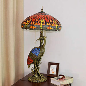 Xiaochen Antique Tiffany Style 20" Reading Lamp with Crimson Dragonfly Glass Lampshade