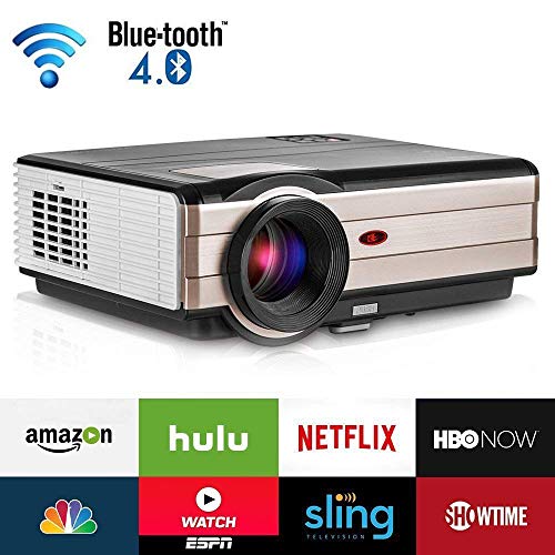 4200 Lumen LCD LED HD Home Theater Wireless Projector with Android Bluetooth, Support Full HD 1080P HDMI WiFi Airplay Smart Multimedia TV Proyector for Outdoor Indoor Movie Holiday Party Game Console