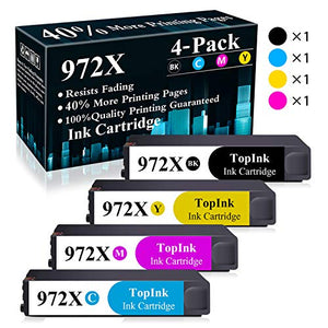 4-Pack (BK/C/M/Y) 972X Black,Cyan,Yellow,Magenta Remanufactured Ink Cartridge Replacement for HP PageWide Pro 452dn 452dw 552dw 477dn 477dw 577dw MFP P57750DW MFP P55250DW Printer,Sold by TopInk