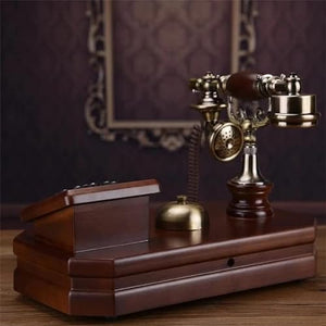 None Antique Fixed Telephone Solid Wood Landline Phone (Style 2)