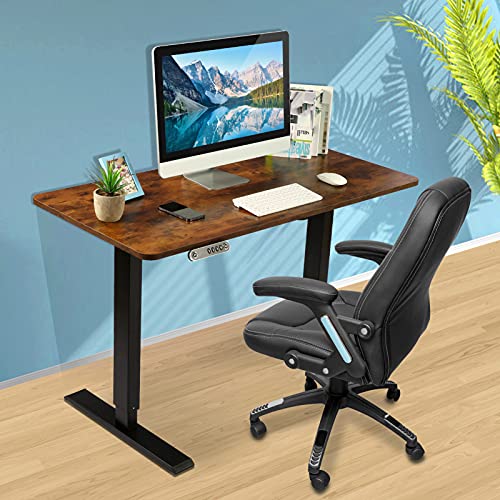 Farexon Height Adjustable Electric Standing Desk, 48x24 inches Home Sit Stand Desk, with Splicing Board, Quick Installation Workstation, for Study/Work/Play, Rustic Brown