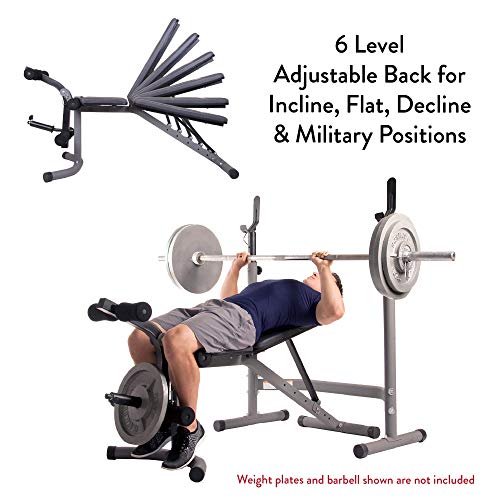Body Champ Olympic Weight Bench with Leg Extension Curl Lift Developer Attachment, 2-Piece Combo Bench and Squat Rack Stand BCB3780, Gray/Silver