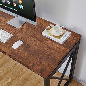 BON AUGURE 60 Inch Computer Desk for Home Office, Industrial Metal Wood Farmhouse Writing Desk