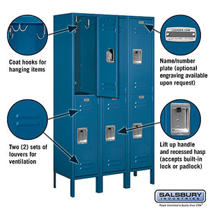 Salsbury Industries 62352BL-U Double Tier 36-Inch Wide 5-Feet High 12-Inch Deep Unassembled Standard Metal Locker, Blue