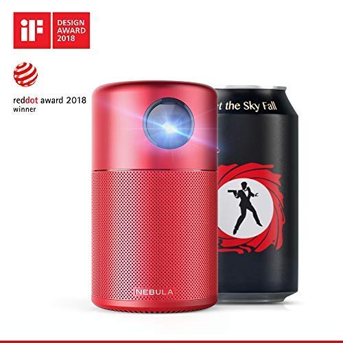 Anker Nebula Capsule Smart Wi-Fi Mini Projector, Red, 100 ANSI Lumen, 360° Speaker, 100 Inch Picture, Renewed