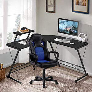 Yaheetech Corner Computer Desk and Video Game Chair Set for Small Space/Bedroom, L Shaped Corner Gaming Desk with Monitor Stand and High Back Ergonomic Gaming Chair, Home Office Desk & Chair Set