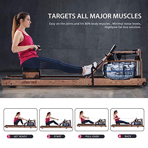 Merax Water Rowing Machine Wood Water Resistance Rower for Home Use, Ash Wood Rower Fitness Indoor Rowing Machine with LCD Monitor (American White Ash)