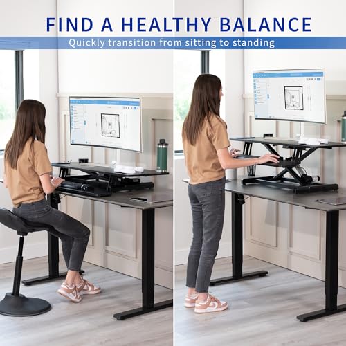 VIVO Electric Motor Desk Converter 42 inch, Height Adjustable Riser, Sit to Stand Workstation, Black - DESK-VE42B