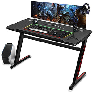 FERGHANA Gaming Desk Z-Shape Large Size 47 inch, Black Gaming Computer Desk with Carbon Fiber Surface, Durable Frame, Racing Style for Home, Office,Dormitory,Internet Bar(Black)