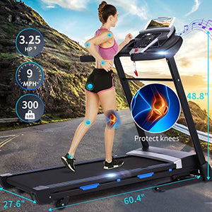 ANCHEER Folding Treadmill with Automatic Incline, 3.25HP, 300 lbs Weight Capacity, App Control, Electric Running Treadmills for Home with Large LCD Screen, Bluetooth Speakers